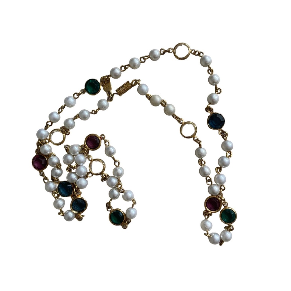 Vintage 1928 Jewelry Co Necklace with Faux Pearls and Colored Stones